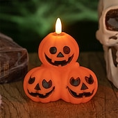 economico Halloween al chiuso-1 pz 10,7 * 10,2 cm zucca di Halloween a tre teste candela elettronica a led per interni ed esterni ristorante bar atmosfera divertente luce notturna batteria LR44 * 3