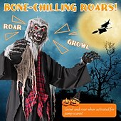 levne Halloween-Halloweenská animatronika, zvukem aktivovaný vlkodlak se zářícíma očima a děsivými zvuky, obří animovaná venkovní halloweenská dekorace, pánský doplněk