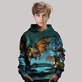 billiga Pojkens 3D-djur-Pojkar 3D Dinosaurie Huvtröja Långärmad Vår Höst Mode Streetwear Barn 4-12 år Huva Utomhus Ledigt Dagligen Normal