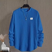 billiga Basic sweatshirts-Herr Tröja Vit Rund hals Slät Jacquard Dagligen Sport &amp; Utomhus Helgdag Polyester Streetwear Grundläggande Ledigt Vår Höst Kläder Pull Tröjor Långärmad