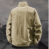 economico Giubbotti Casual-Per uomo Giacca Leggera Giacca Casual All'aperto Vacanza Caldo Cerniera Tasca Autunno Inverno Semplice Moda Streetwear Colletto Mao Regolare Nero Cachi Verde militare Blu scuro Grigio Giacca