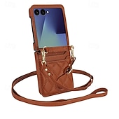 economico Cover Samsung-telefono Custodia Per Samsung Galaxy Z Flip 7 Z Flip 6 Z Flip 5 Z Flip 4 Copertura Posteriore con Cordino Slot per Carte Resistente agli urti Retrò TPU Pelle PU