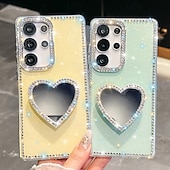 cheap Samsung Cases-Phone Case For Samsung Galaxy S25 S24 Ultra Plus S24 FE S23 A16 A55 5G A35 5G A15 Back Cover Mirror Kickstand Shockproof Heart Silicone