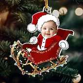 levne Vánoce-personalizované vánoční ozdoby s fotografií, zakázková tvář, rozkošné miminko se santaovými sáněmi, vánoční ozdoby na stromeček, vánoční dekorace, závěsný přívěsek, dárky