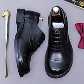 tanie Klasyczne Buty Eleganckie-Męskie skórzane półbuty wizytowe typu oxford z noskiem typu cap toe – pierwsza warstwa skóry bydlęcej, formalne, sznurowane, klasyczne buty biznesowe do biura, na wesela i do profesjonalnego stroju