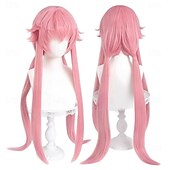 economico Parrucche Anime-parrucca rosa da donna, capelli sintetici per feste, lunghezza 80 cm