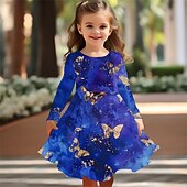 halpa Tyttöjen 3D Eläimet-Tyttöjen 3D Perhonen Mekko Pitkähihainen Kesä Kevät Loma Päivittäin Pyhäpäivä Prinsessa Kaunis Makea Lapset 4-12 vuotta Rento mekko A linjainen mekko Polvipituinen Normaali