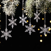 billige Ornamenter-6 stk. krystall snøfnuggpynt i julekrystall, hengende snøfnuggpynt i akryl, rosa istapp-snøfnuggpynt i 3 farger til juletrefest, hjemmedekorasjon