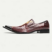 cheap Premium Leather Loafers-Men's Burgundy Crocodile Pattern Leather Dress Shoes, Luxury Pointed Toe Loafers with Floral Embroidery for Weddings, Parties and Formal Occasions