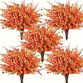 Недорогие День благодарения и осень-6 связок искусственных осенних цветов, устойчивых к ультрафиолетовому излучению, искусственные растения оранжевого, желтого, коричневого и красного цветов, прочный пластиковый осенний букет для декора