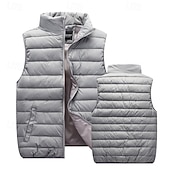 levne Pánská péřová vesta-Pánské Puffer Vesta Kamizelka Vesta Dovolená Denní Rande Módní Na běžné nošení Podzim zima Kapsy Polyester Zahřívací Pohodlné Pevná barva Zip Stojáček Běžný Černá Rubínově červená Oranžová Tmavomodrá