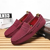 billiga Slip-ons och loafers till herrar-Röda herrloafers i konstläder med slip-on-funktion, lätta, avslappnade mockasiner för arbete, resor och vardagsbruk