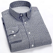 billiga Button Down-skjortor för män-Herr Skjorta Skjorta med krage Knapp upp skjorta Rutig Bröllop Utomhus Vin Marinblå + vit Vit Gul Långärmad Nedvikt Vår Höst Kläder