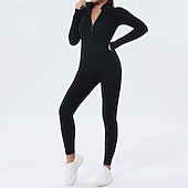 preiswerte Sets &amp; Einteiler-Damen Trainingsanzug Einteiliger Strampler Reißverschluss Einfarbig Bodysuit Herbst Schwarz Rosa Fitnessstudio sportlich Laufen Bauchkontrolle Atmungsaktiv Langarm Sport Sportkleidung