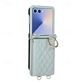 baratos Capa Samsung-telefone Capinha Para Samsung Galaxy Z Flip 7 Z Virar 6 Z Flip 5 Z Flip 4 Capa traseira com cordão Pata de Apoio Slot para cartão Retro TPU Couro PU