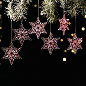 billige Ornamenter-6 stk. krystall snøfnuggpynt i julekrystall, hengende snøfnuggpynt i akryl, rosa istapp-snøfnuggpynt i 3 farger til juletrefest, hjemmedekorasjon