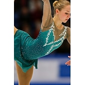abordables Vestidos de Patinaje Artístico-Vestido de patinaje artístico Mujer Chica Patinaje Sobre Hielo Vestidos Verde Espalda Abierta Costura asimétrica Malla Alta elasticidad Entrenamiento Competición Ropa de Patinaje Clásico Cristal