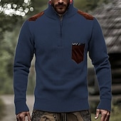 preiswerte Herrenpullover-Herren Pullover Pullover mit Viertelreißverschluss Strickpullover Gerippt Stricken Normale Oberteile Spleißen Gestrickt Farbblock Stehkragen Mode Lässig Urlaub Alltagskleidung Bekleidung Herbst Winter