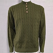 preiswerte Herrenpullover-Herren Pullover Strickpullover Gerippt Stricken Normale Oberteile Knöpfe Gestrickt Einfach Henley Mode Basic Urlaub Alltagskleidung Bekleidung Herbst Winter Schwarz Weiß M L XL