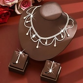 preiswerte Schmucksets-Schmuckset 3 Stück Strass Legierung Ohrringe Halskette Damen Elegant Vintage Mode Geometrisch Geometrisch Schmuck-Set Für Hochzeit Party Hochzeitsgast
