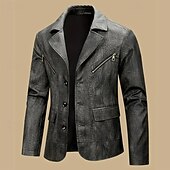 billiga Herrars klassiska kavajer-Herr Imitationsläderjacka Blazer i konstläder Bikerjacka Semester Dagligen Vindtät Håller värmen Ficka Vår Höst Slät Mode Klassisk Kavajslag Normal Imitationsläder Svart Kaffe Jacka