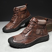 baratos Botas de cano curto-Botas casuais masculinas de couro sintético marrom de cano alto com sola de borracha antiderrapante - calçados duráveis para caminhadas ao ar livre, viagens e uso diário