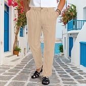 abordables Vacances-Homme Dress Pants works Pantalons en Lin Pantalons Pantalon d&#039;été Pantalons Amples Avec Poches Jambe Droite Rayé Confort Respirant Longueur complète Vacances Quotidien Fête Vacances Hawaïen Noir
