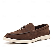Brune herreloafers i semsket skinn med metalldetaljer – komfortable, casual businesssko til jobb, middager og høstantrekk billige Slip-ons og loafers til herrer-Brune herreloafers i semsket skinn med metalldetaljer – komfortable, casual businesssko til jobb, middager og høstantrekk