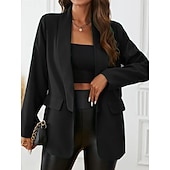 billiga Blazers och kostymer-Dam Kavaj Bekväm Andningsfunktion Ficka Kontorsdam Stil Modern Slät Utomhus Ledigt Dagligen Enkelknäppt Normal Kavajslag Normal Långärmad Ytterkläder Svart Gul Rubinrött Vår Höst