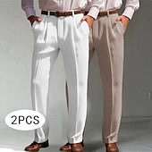 preiswerte Klassiker-Herren Anzughose Leinenhosen Hose Sommerhose Fronttasche Falten Gerader Schnitt Einfach Komfort Atmungsaktiv Volle Länge Formell Geschäft Täglich Mode Basic Grün + grau Weiß + Khaki Unelastisch