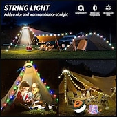 お買い得  キャンプ用ライトとランタン-キャンプ用ストリングライト、2 in 1充電式テントライトストリング、19種類の照明モード、クイックストレージ、寝室や庭の装飾に最適なポータブルLEDランプ、クリスマスキャンプの必需品