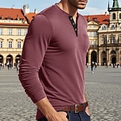 levne Pánská trička pro volný čas-Pánské Tričko Tričko Henley Trička Tričko Top Dlouhý rukáv Henley Jaro Podzim Bez vzoru Módní Designové Základní Kapsy Dovolená ulice Jdeme ven Fialová Top tričko pro muže