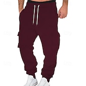 cheap Cargo-Men's Sweatpants Joggers Trousers Jacquard Drawstring Pocket Plain Comfort Daily Sports Outdoor Fashion Casual White Wine Micro-elastic