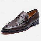 baratos Mocassins de couro premium-Homens Sapatos sociais Sapatos de vestir Mocassins Clássicos Caminhada Casual Couro Confortável Antiderrapante Mocassim Café