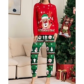 お買い得  親子お揃い服-ファミリールック パジャマ クリスマス柄 家 プリント ルビーレッド 長袖 活発的 マッチング衣装