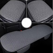 baratos Capas para bancos de automóveis-Capa universal para assento de carro em linho, 3 peças, tecido respirável, protetor de almofada para assento dianteiro e traseiro, acessórios para interior de carro masculino