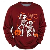 levne Halloween mikiny a svetry-Halloween Pánské Lebky Mikina Punk Večírek Tričkový Dovolená Černá Rubínově červená Výstřih ke krku 3D Celý rok Návrhář