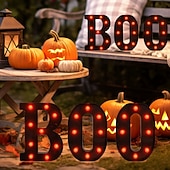 ieftine Lumini decorative-Lumini de Halloween cu litere, lumini luminoase în formă de boo, decor, lumini, ornamente pentru birou, fantomă, festival, atmosferă interioară, aspect