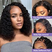 economico Parrucche lace front capelli veri-Parrucche frontali in pizzo riccio 13x4 capelli umani, parrucca riccia crespa di capelli umani per donne, parrucche frontali in pizzo trasparente HD nero naturale senza colla, capelli umani