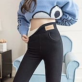 ieftine Leggings cu căptușeală din fleece-Pentru femei Mărime EU / US Slab Căptușeală confortabilă din fleece Clasic &amp; Fără Vârstă Lungime totală Talie Inaltă Simplu Buzunar Exterior Cald Micro-elastic Casă Purtare Zilnică Roșu Claret Gri