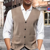 preiswerte Herren Strickjacke-Herren Pullunder Kleid Pullover Weste Strickware Strickjacke Weste Gerippt Stricken Normale Oberteile Tasche Knöpfe Einfach V Ausschnitt Mode Klassisch Urlaub Alltagskleidung Bekleidung Herbst Winter