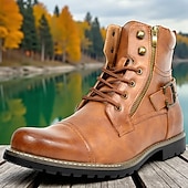 baratos Botas de combate-botas de combate masculinas com zíper lateral e fivela - botas de cano curto com cadarço de moda casual para roupas urbanas e do dia a dia