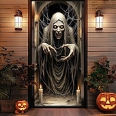 olcso Halloween ajtóborítók-Ajtófedél Kültéri bannerek Csontváz Pszichedelikus Sötét Punk Gótikus Buli Szabadtéri Felvételi hátterek Bejárati ajtó Fali veranda Lakberendezés