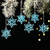 billige Ornamenter-6 stk. krystall snøfnuggpynt i julekrystall, hengende snøfnuggpynt i akryl, rosa istapp-snøfnuggpynt i 3 farger til juletrefest, hjemmedekorasjon