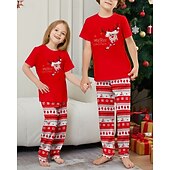 cheap Matching Outfits-Family Pajamas Christmas Pattern Home Print Red Short Sleeve Active Matching Outfits