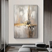 abordables Peintures Abstraites-Peinture à l'huile beige dorée faite à la main sur toile, texture abstraite, affiches décoratives, grand art mural, images en feuille d'or, décoration moderne pour la maison, le salon, le bureau,