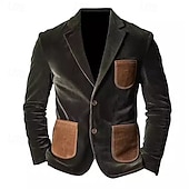 billiga Herrars klassiska kavajer-Herr Manchesterblazer Kavaj Företag Cocktailfest Bröllopsfest Mode Ledigt Vår Höst Polyester Färgblock Ficka Knappar Bekväm Enkelknäppt Blazer Armégrön