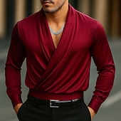 economico Camicie in raso da uomo-Per uomo Camicia Camicia in raso Camicia elegante Camicia casual Camicia con Bottoni Camicia da Ballo Semplice Formale Matrimonio Nero Bianco Vino Blu marino Manica Lunga Bavero Tutte le stagioni