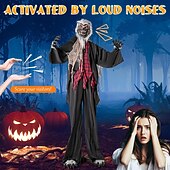levne Halloween-Halloweenská animatronika, zvukem aktivovaný vlkodlak se zářícíma očima a děsivými zvuky, obří animovaná venkovní halloweenská dekorace, pánský doplněk