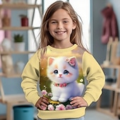 billiga Flickans 3D-djur-Flickor 3D Katt Tröja Långärmad Vår Höst Mode Grundläggande Barn 4-12 år Rund hals Utomhus Ledigt Dagligen Normal